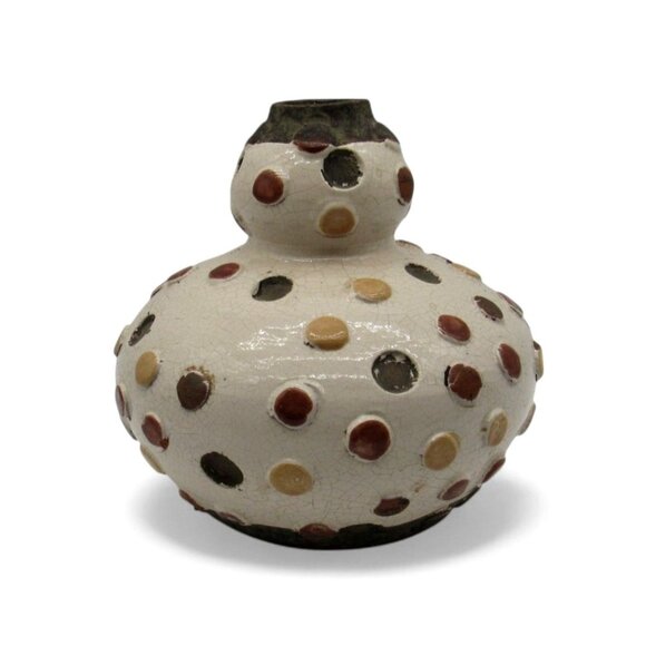 Handcrafted 3D Polka Dot Pottery VASE with Neutral Tones Vintage 8 Inches - Picture 1 of 11
